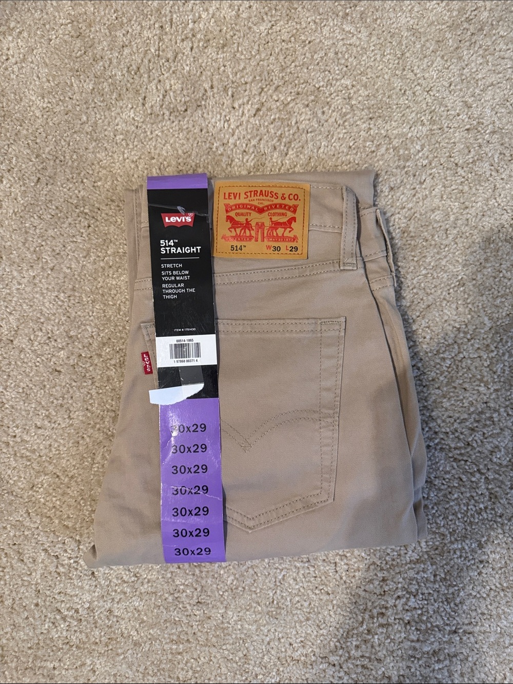 NEW Levi's 514 Straight Men's Jeans in Khaki 30 x 29